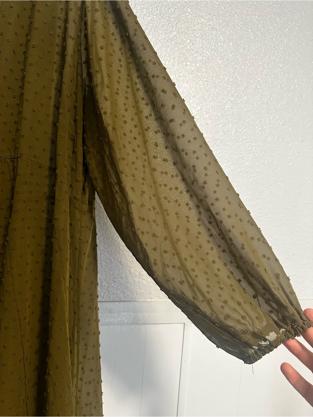 Sheer Olive Green Textured Midi Dress 2X - Picture 4 of 5
